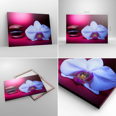 Bilder auf Leinwand 100x70cm Leinwandbild Spa braune Steine weisse Orchidee Gross Wanddeko Bild Schl