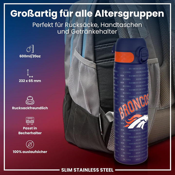ion8 NFL Edelstahl-Trinkflasche, Auslaufsicher, Einhandöffnung, Sichere Verriegelung, Spülmaschinenf