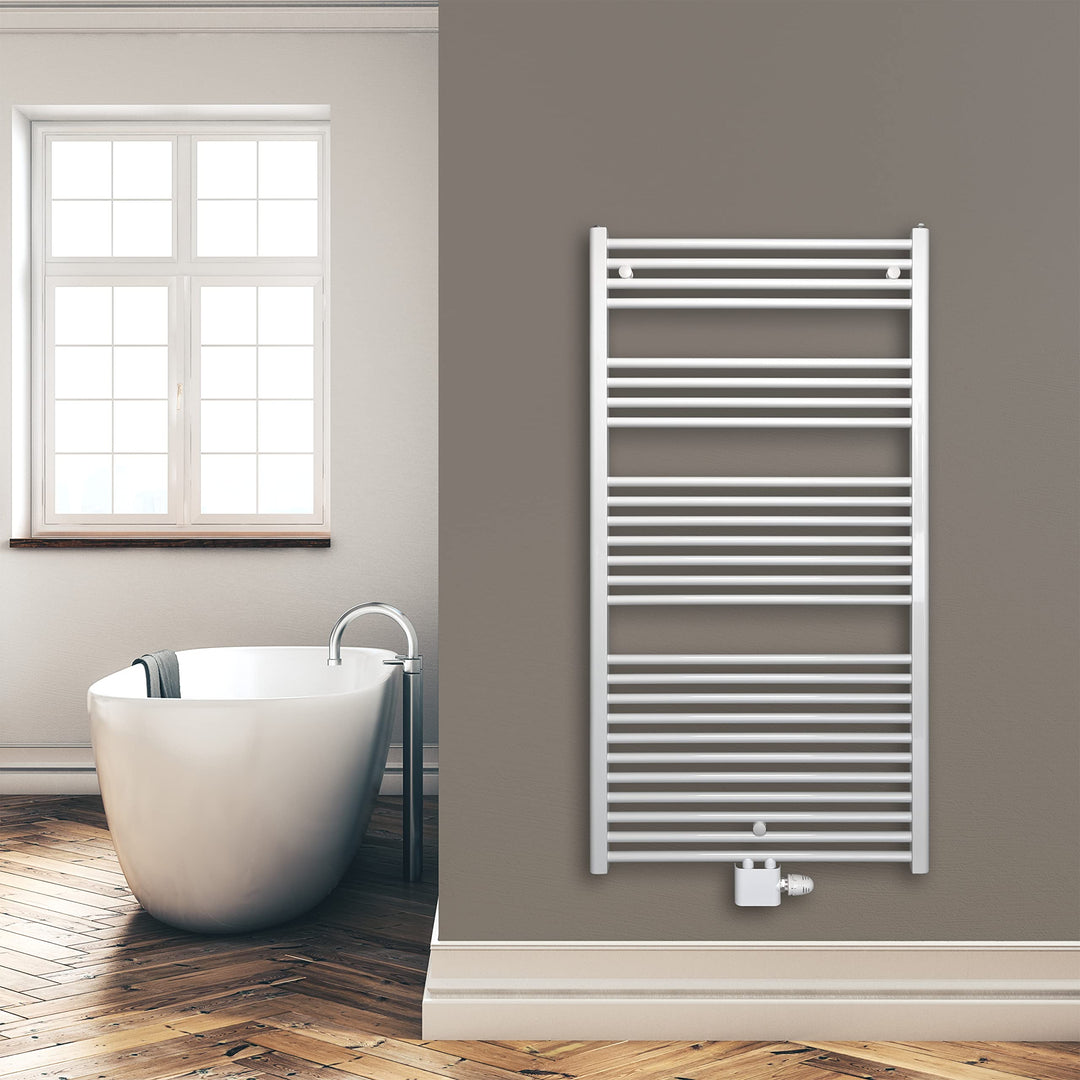 Heizkörper Badheizkörper Handtuchwärmer mit Mittelanschluss 50 mm weiss (1424 x 750 mm) (866 Watt na