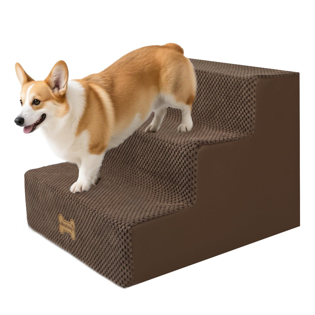 Nepfaivy Hundetreppe für Kleine Hunde 3-Stufig, Hundetreppe Hunderampe für Bett und Sofa aus Hochdic