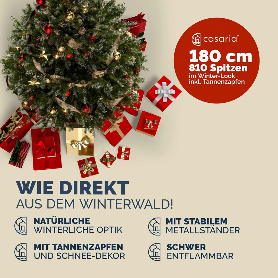 CASARIA® Weihnachtsbaum künstlich 150cm dichte Spitzen schneller Aufbau mit Tannenzapfen Metallständ