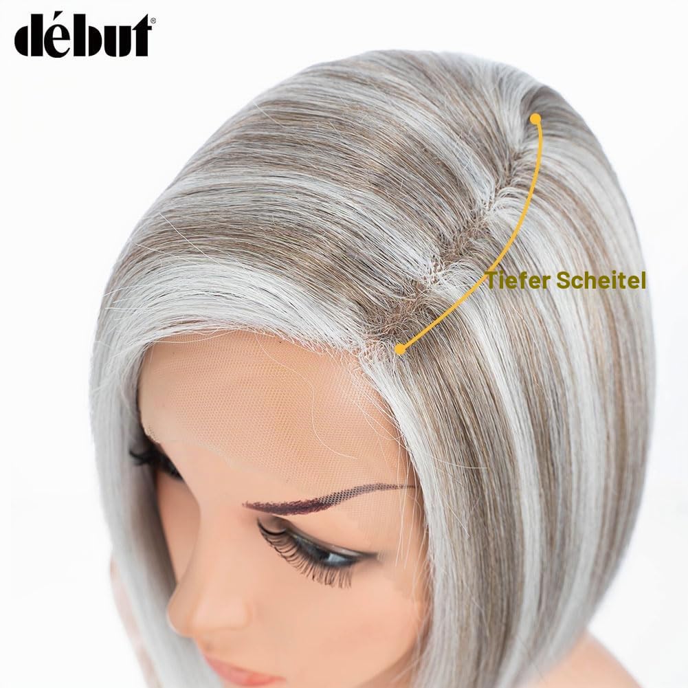 Lace Front Perücke für schwarze Damen Bob Perücke für weisse Damen Kunsthaar 24 cm 120g Natur Glatt
