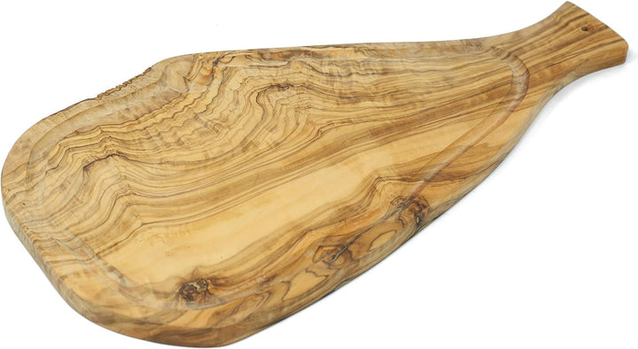 Benera Oliveholz Schneidbrett Küchenbrett 45cm mit Griff und Saftrille auch zum Servieren und Anrich