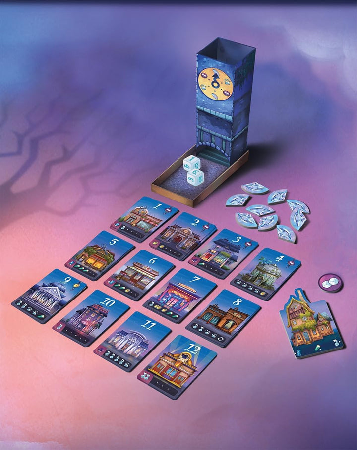 Asmodee, Spooky Tower, DE-Version, Kompetitives Familienspiel mit Geister-Thema für 2-4 Spieler ab 8