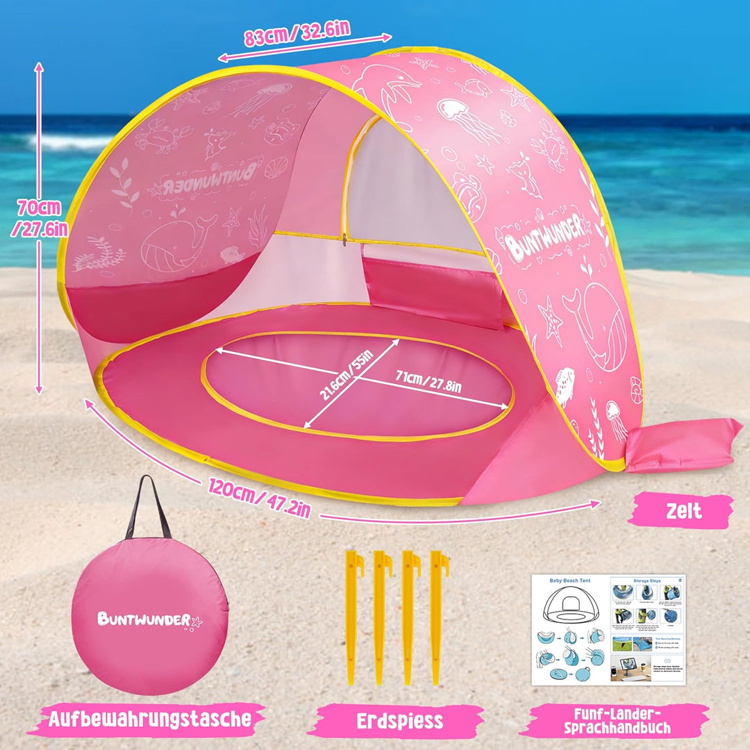 JONRRYIN Pop-up Strandmuschel Baby, Strandzelt mit UV-Schutz 50+, Tragetasche, 4 Heringen, Leichtes