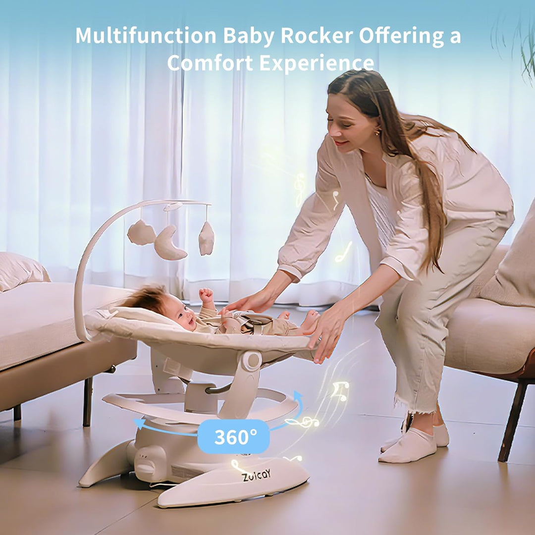 Baby wippe Zoicay 3-in-1 Babywippe Elektrisch für Neugeborene mit 9 modi 360° Drehbar und Schaukel A