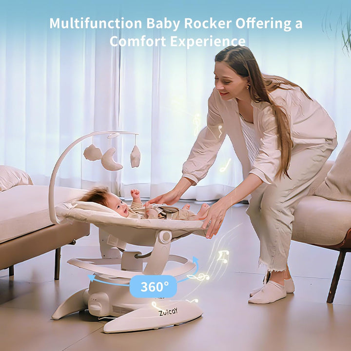 Baby wippe Zoicay 3-in-1 Babywippe Elektrisch für Neugeborene mit 9 modi 360° Drehbar und Schaukel A