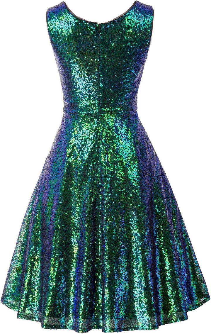 GRACE KARIN Damen Perlen Kleid Knielang Rockabilly Retro Kleider Faltenrock CL061 L Cl1061-8, L Cl10