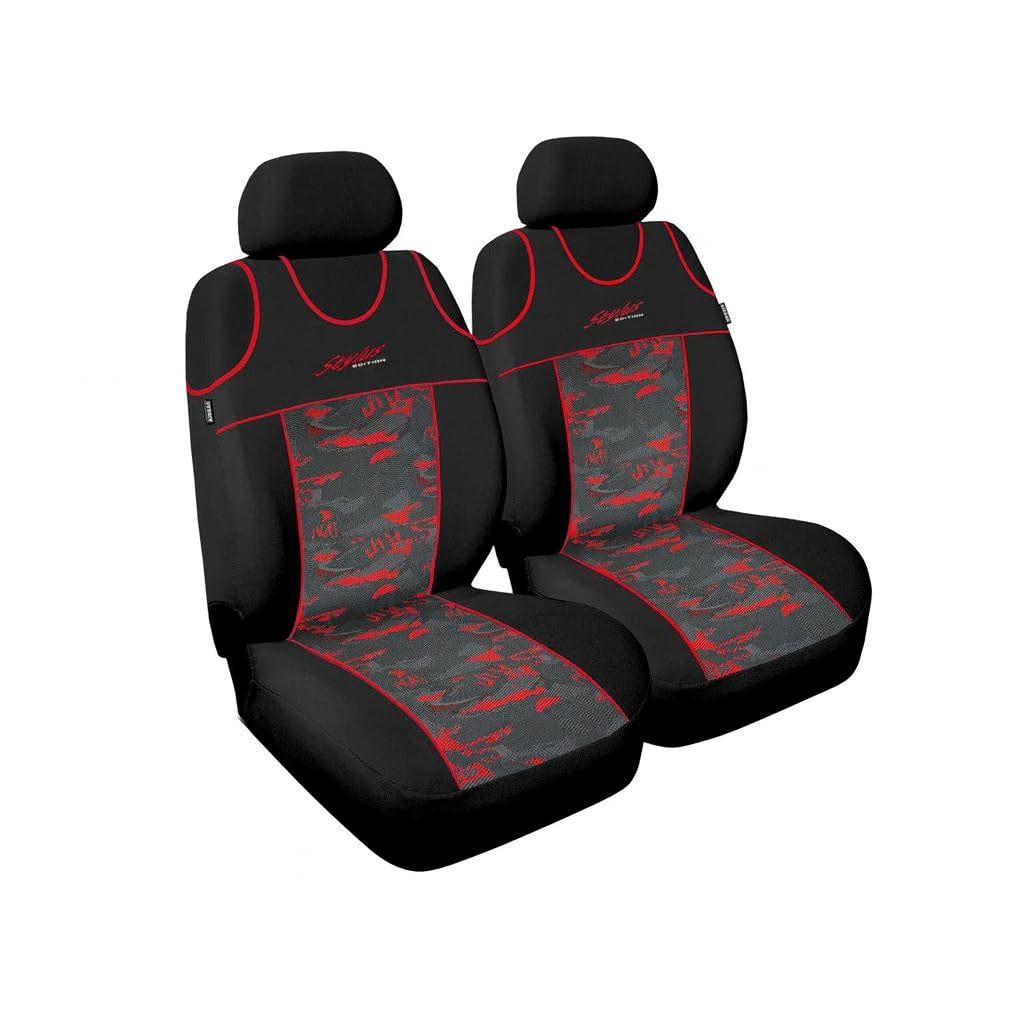 2er Set Autositzbezüge PKW universal | Auto Sitzbezüge Polyester Rot für Airbag geeignet | für Vorde