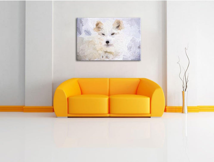 Pixxprint weisser Fuchs als Leinwandbild/Grösse: 100x70 / Wandbild/Kunstdruck/fertig bespannt, 100x7