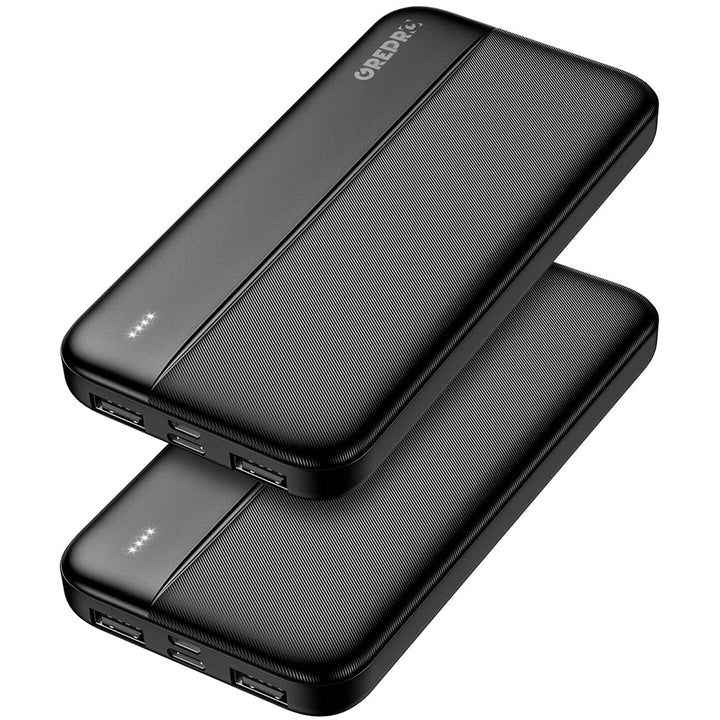GREPRO Power Bank 10000mAh 2 Stück, 2×USB‑A‑ und USB‑C‑Ausgangsanschlüssen Schwarz-Schwarz, Schwarz-