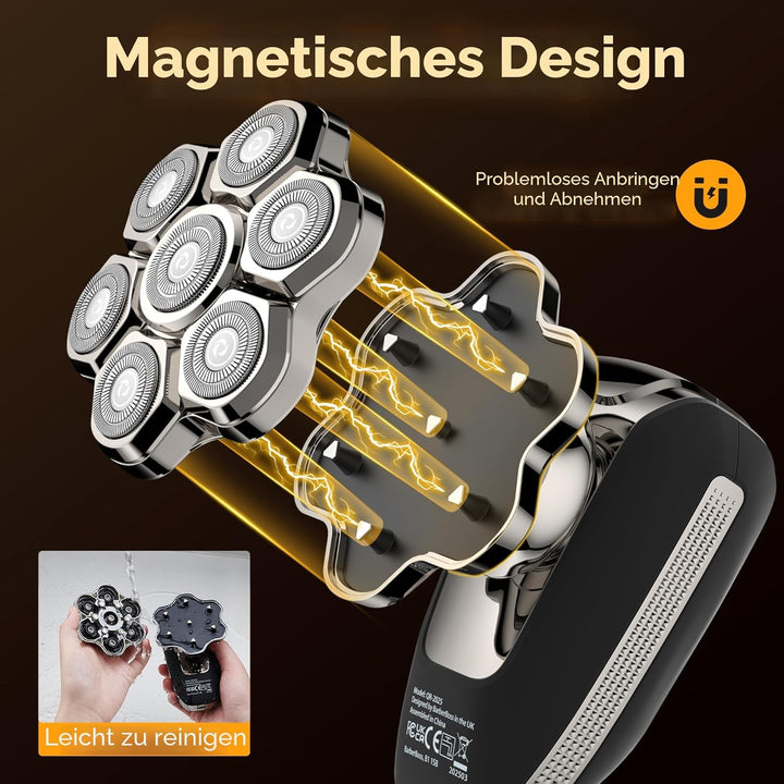 BarberBoss Glatzen Rasierer Herren, Magnetischer Rotationsrasierer, 7D Glatzenrasierer für Männer, 5