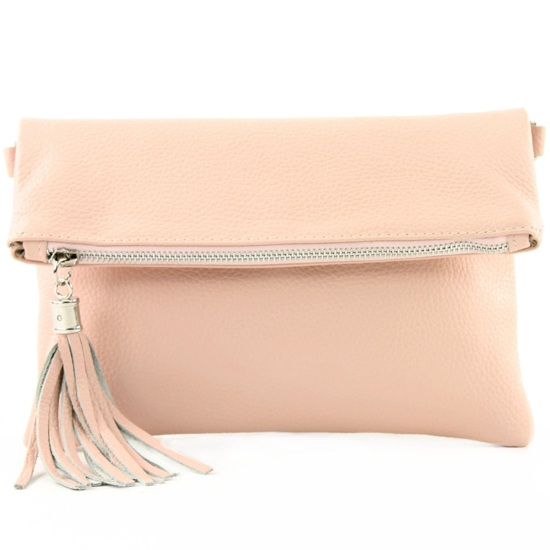 modamoda de - T167 - ital Clutch Umhängetasche Leder Klein Rosa, Rosa