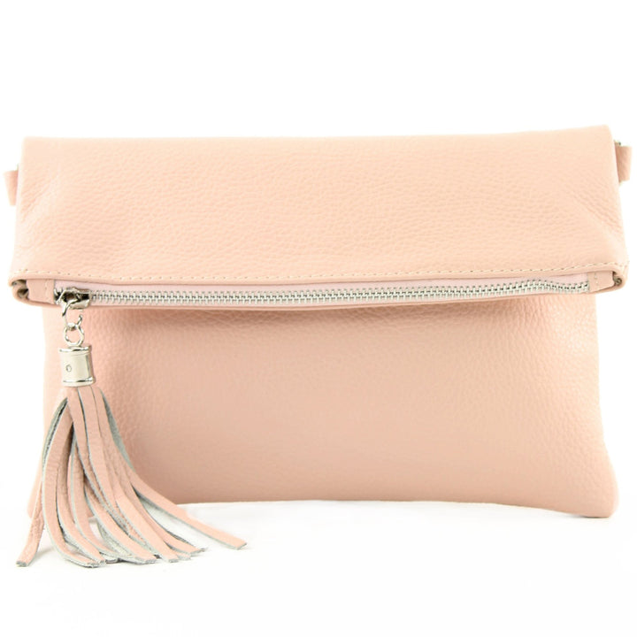 modamoda de - T167 - ital Clutch Umhängetasche Leder Klein Rosa, Rosa