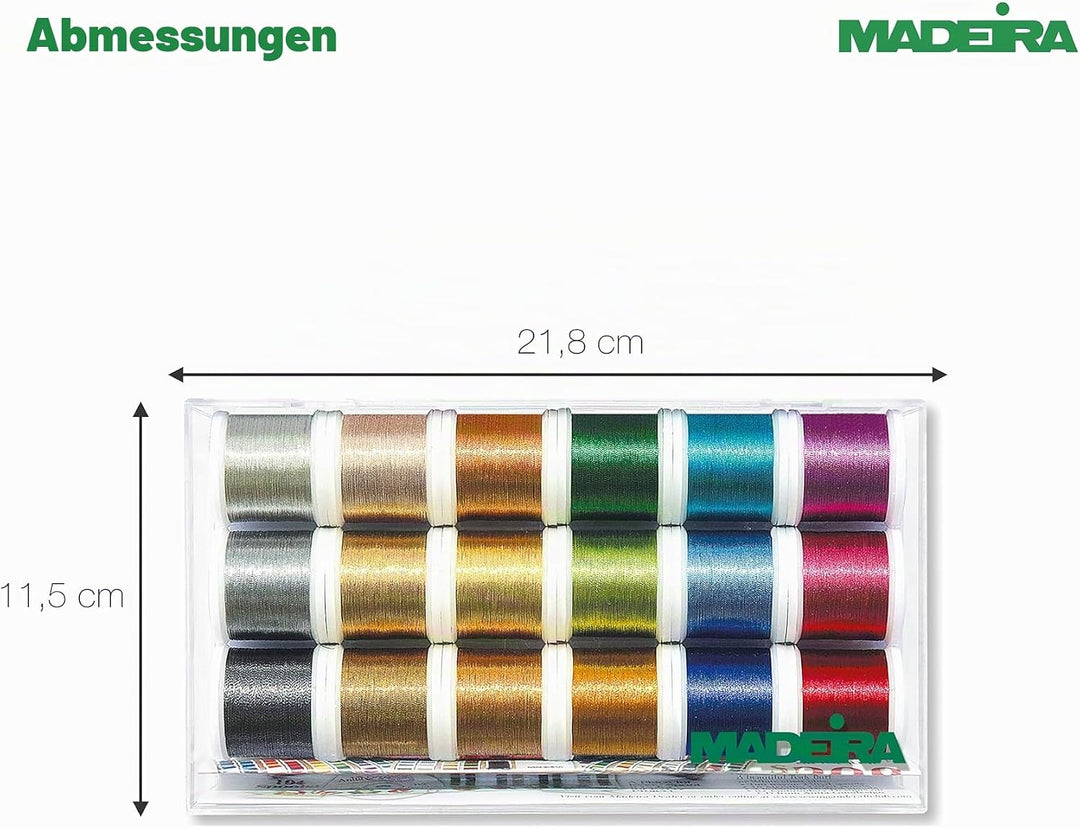 Madeira Klare Box: Metallic: Glatt: 18 x 200 m: Spulen, Metall, Assorted, One Size, 200