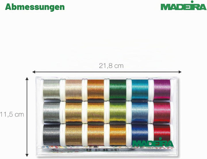 Madeira Klare Box: Metallic: Glatt: 18 x 200 m: Spulen, Metall, Assorted, One Size, 200