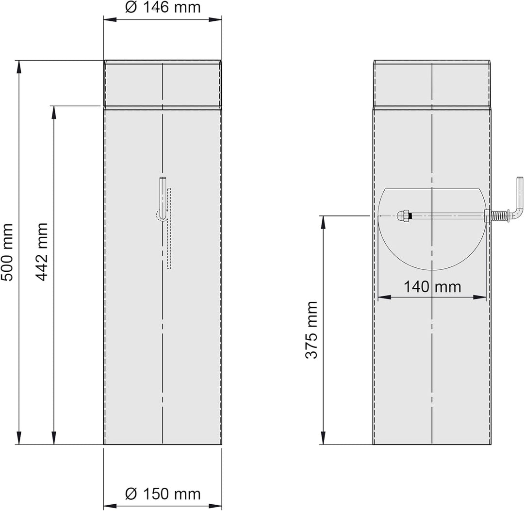 Ø 150 mm - Ofenrohr 50 cm mit Drosselklappe Schwarz Ofenrohr 50 cm mit Drosselklappe - Ø 150 mm