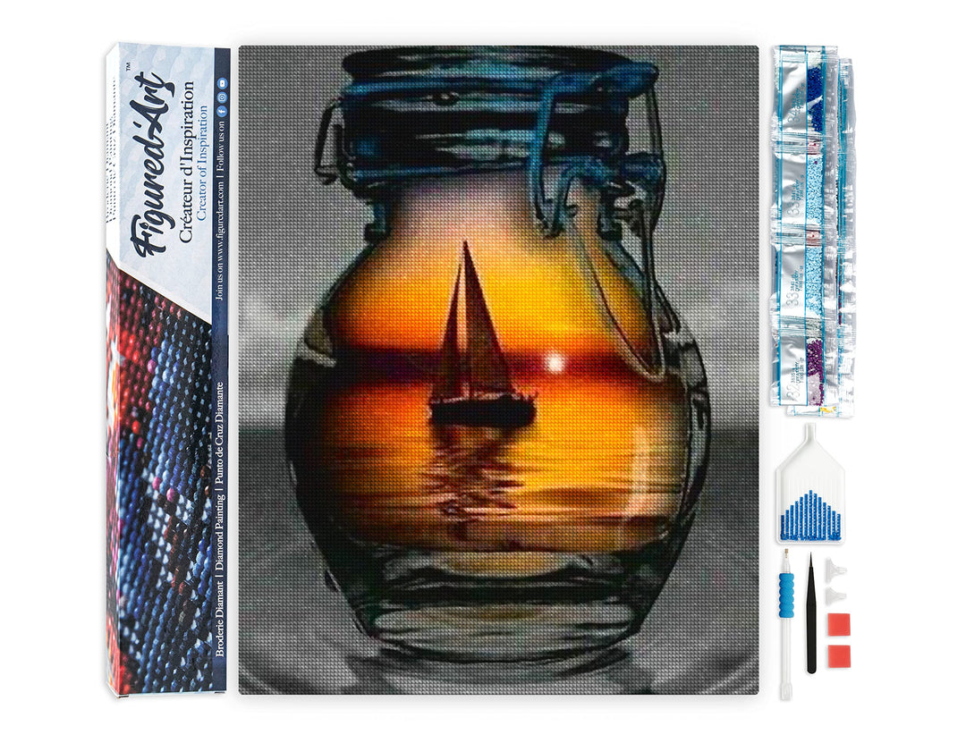 Figured'Art Diamond Painting Erwachsene 40x50cm Ganze Leinwand gerollt Segelboot und Vase 5D Bilder