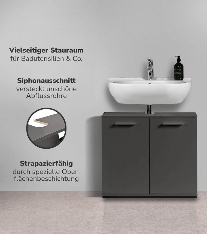 mokebo® Waschbeckenunterschrank Anthrazit, Schwarz 'Der Waschbär' Waschtischunterschrank, Unterschra