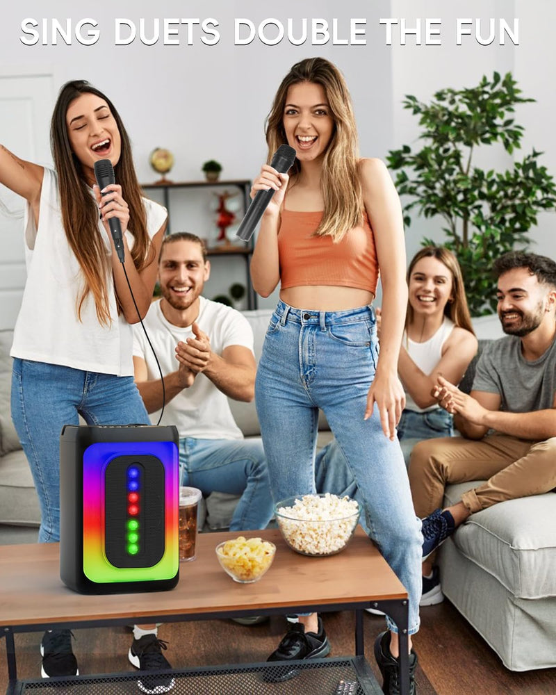 Ankuka Karaoke-Maschine mit 2 Mikrofonen, tragbarer Bluetooth-Lautsprecher mit LED-Leuchten, TF/USB,