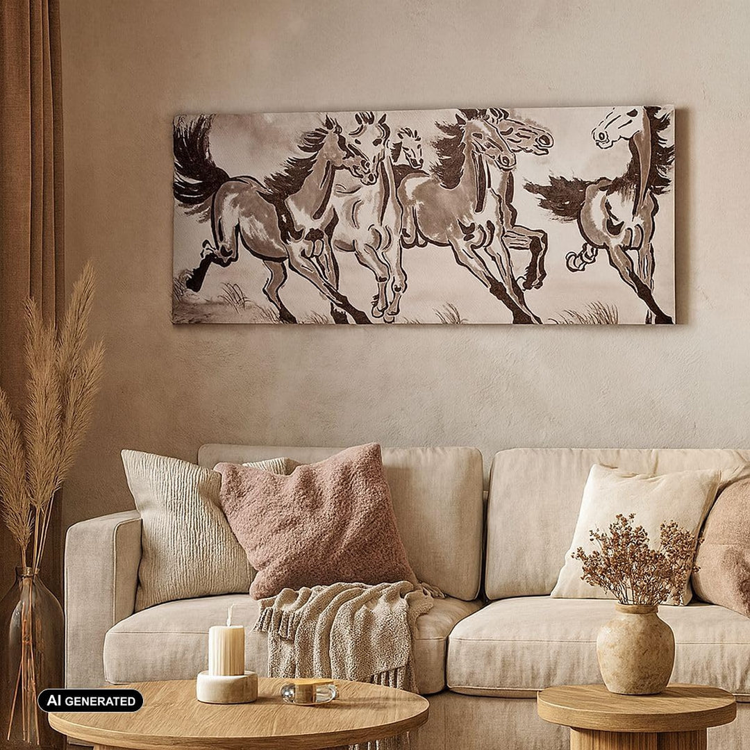 Panorama Bilder auf Leinwand 100x40cm Leinwandbild Pferd Abbildung Natur Gross Wanddeko Bild Schlafz
