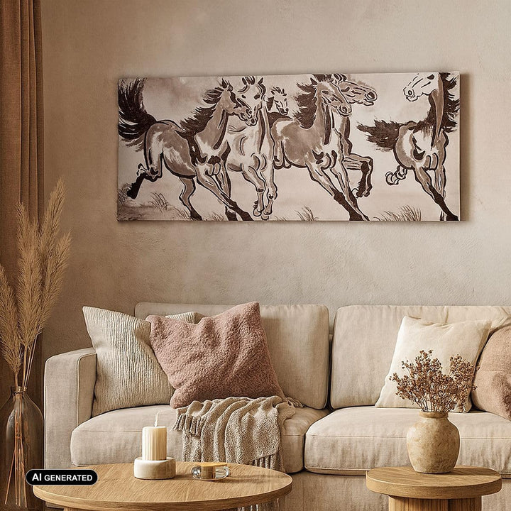Panorama Bilder auf Leinwand 100x40cm Leinwandbild Pferd Abbildung Natur Gross Wanddeko Bild Schlafz