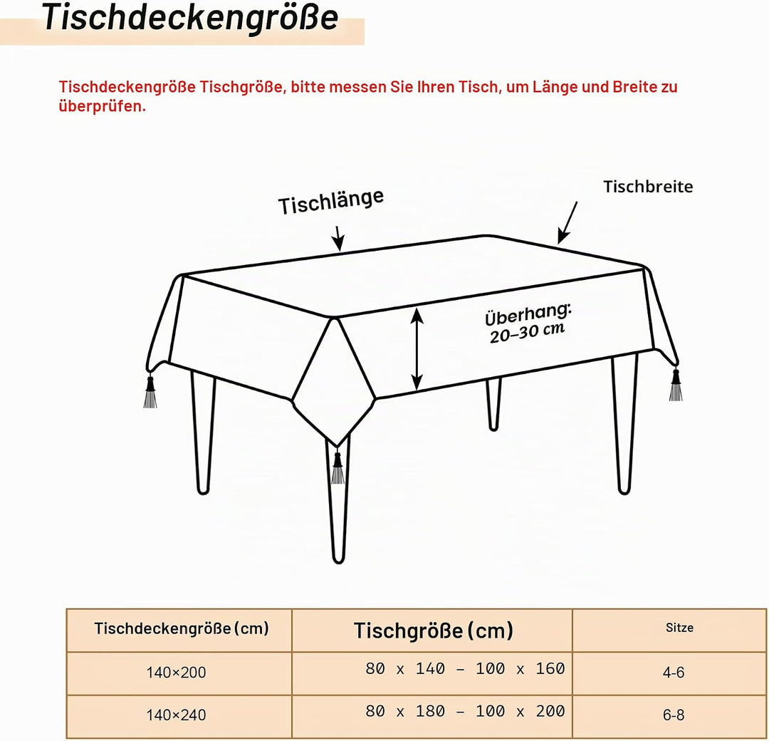 TOPLUXE Tischdecke mit Quasten, Tischtuch Wasserabweisend für Esstisch Urlaub Party Wohnzimmer Dekor