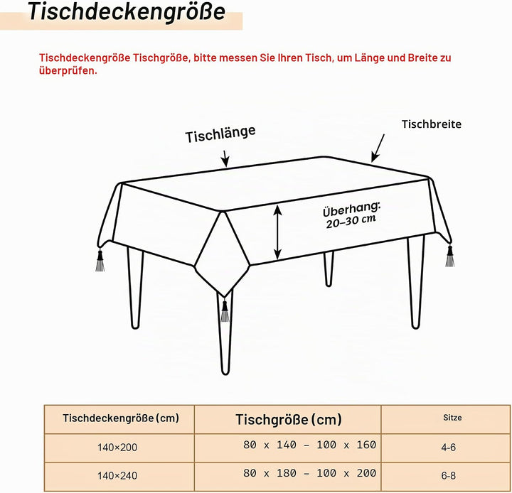 TOPLUXE Tischdecke mit Quasten, Tischtuch Wasserabweisend für Esstisch Urlaub Party Wohnzimmer Dekor