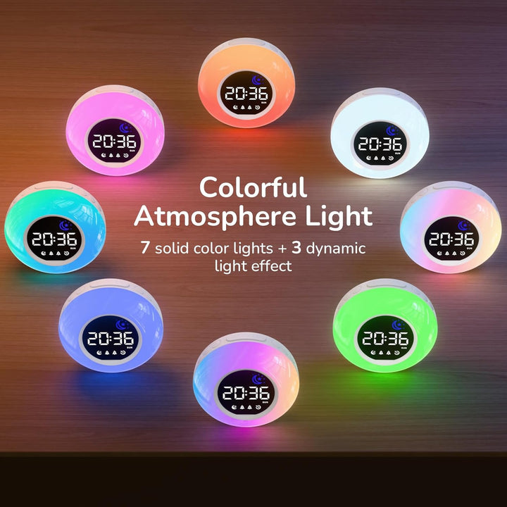 Wecker Digital, Kinderwecker mit Nachtlicht, 12 White Noise, 2 Alarme, Snooze und Timer, Einstellbar