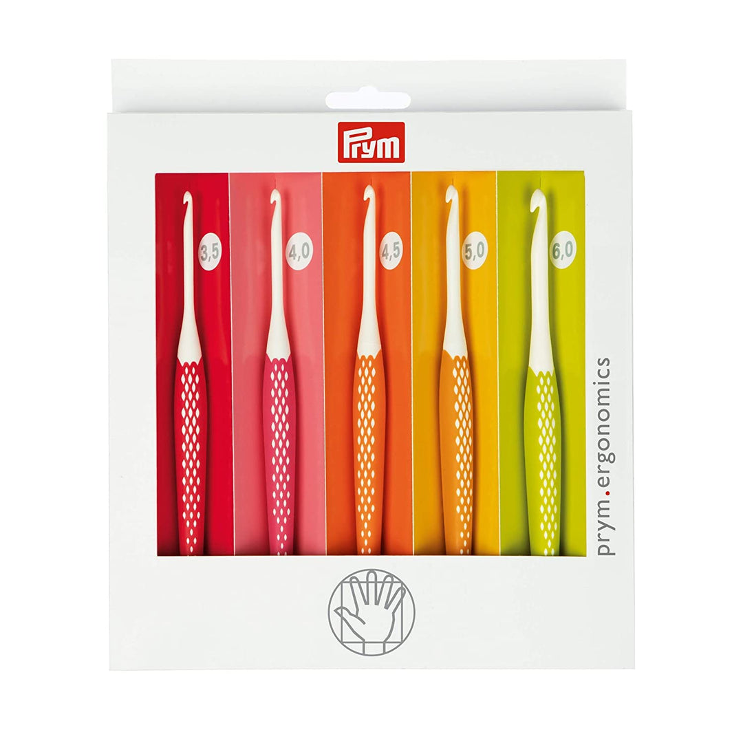 Prym 218440 Wollhäkelnadel Set prym.ergonomics, Kunststoff, multicolor, alabasterweiss, 3,5 mm - 6 m