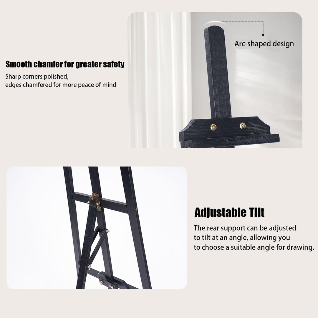 2PCS Staffelei Holz Gross,Staffelei Kinder,175 Cm Schwarz Massivholz-Malstaffelei,Höhenverstellbare,