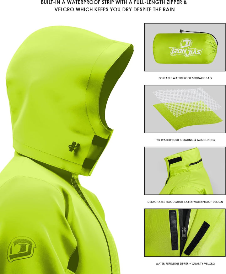 IRON JIA’S Regenanzug Herren Motorrad Regenjacke Wasserdichter Winddicht Atmungsaktiver Reflektieren