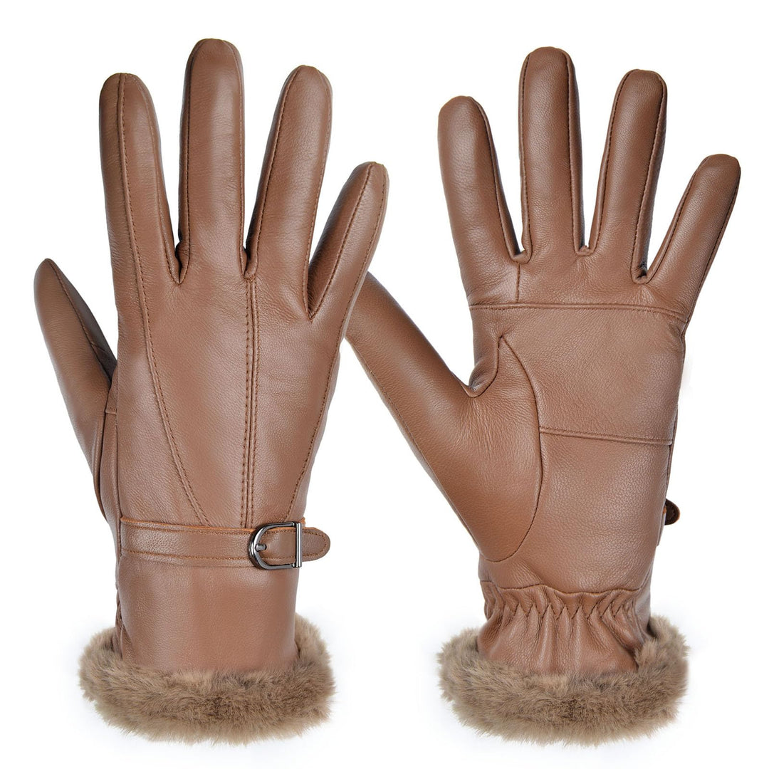 Harssidanzar Damen Lederhandschuhe Winter Thermo handschuhe Kleid Lederhandschuhe Fell gefüttert für