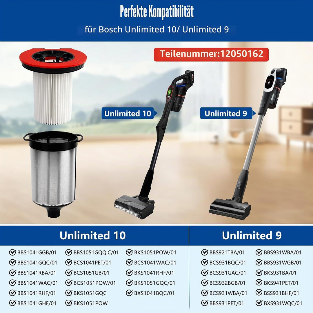 12050162 Ersatzfilter & Zubehör-Kit für Bosch Unlimited 10 / Unlimited 9 Akku-Staubsauger BKS1051GQC