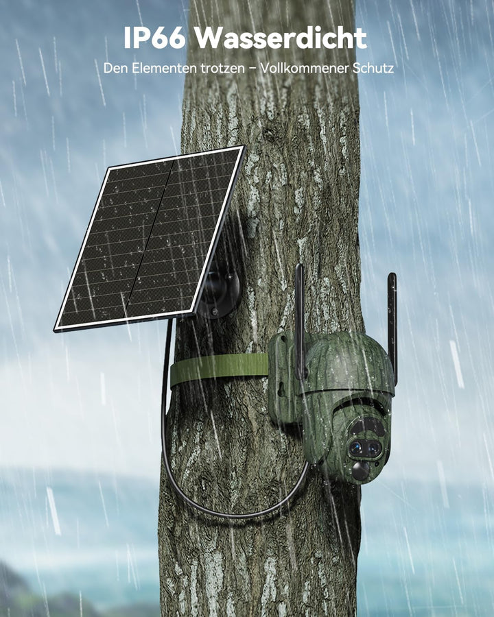 4G LTE Wildkamera mit SIM Karte, 2K Solar Wildtierkamera mit Handyübertragung APP Farbnachtsicht 12X