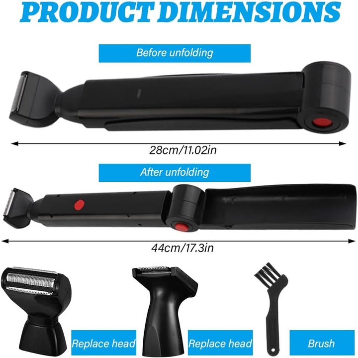 Rückenrasierer Herren, Verstellbare Körperrasierer Herren mit Doppelmesserkopf und Ergonomischer Arm
