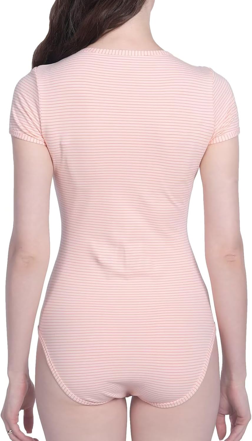 Landofgenie Bodys für Damen Einteiler Bodysuit Jumpsuit Baumwolle Kurzarm Nette Onesie Pyjamas Nacht