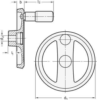 Ganter Normelemente | Speichenhandräder mit drehbarem Griff - GN 924-125-B12-R-SR | Aluminium | Silb