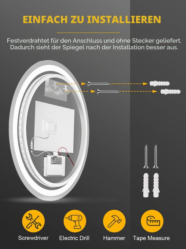 Viugreum Runder Badspiegel mit Beleuchtung, 60cm Spiegel mit Beleuchtung, Badezimmer Wandspiegel mit