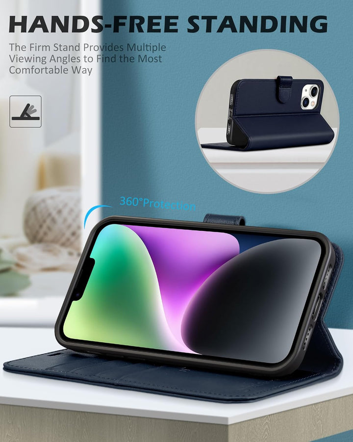 SHIELDON Klapphülle für iPhone 14 Plus 6,7", Marineblau | Stossfest, Kartenschlitz, Magnetverschluss