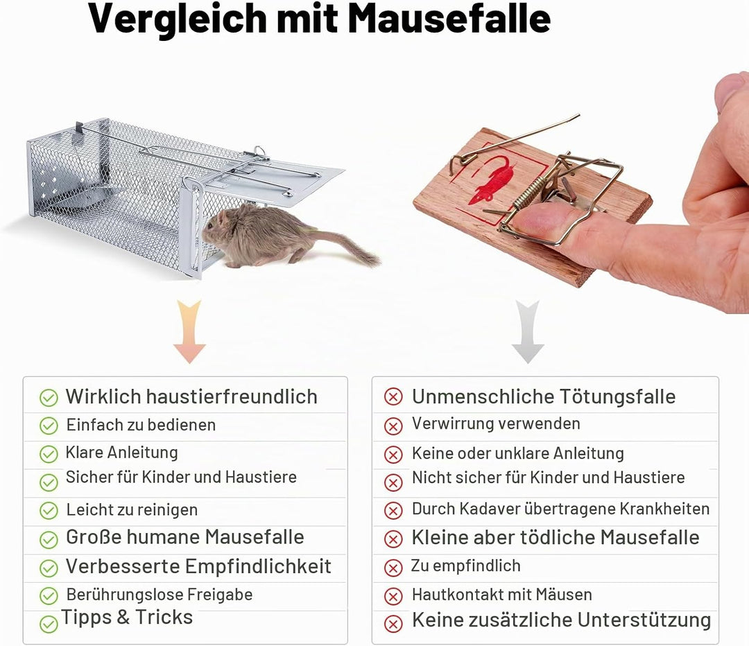 Lebendfalle Mausefalle, XXL Premium Rattenfalle Hochsensitive Mäuse-Futterfalle, Tierfreundlich &amp; Wi