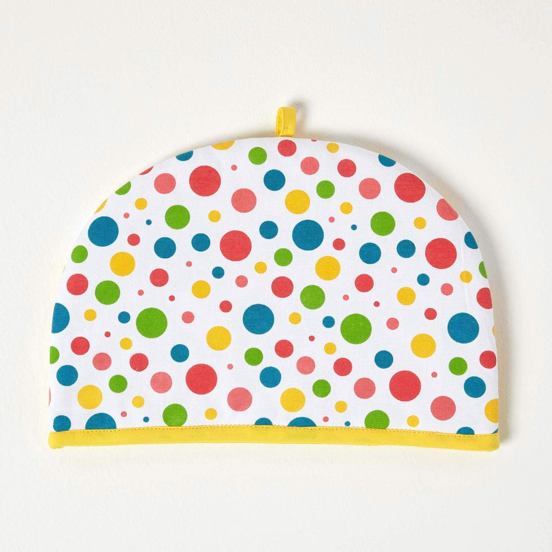 HOMESCAPES Tea Cosy, Kannenwärmer bunt gepunktet, Teewärmer aus Baumwolle, isolierende Haube für Tee