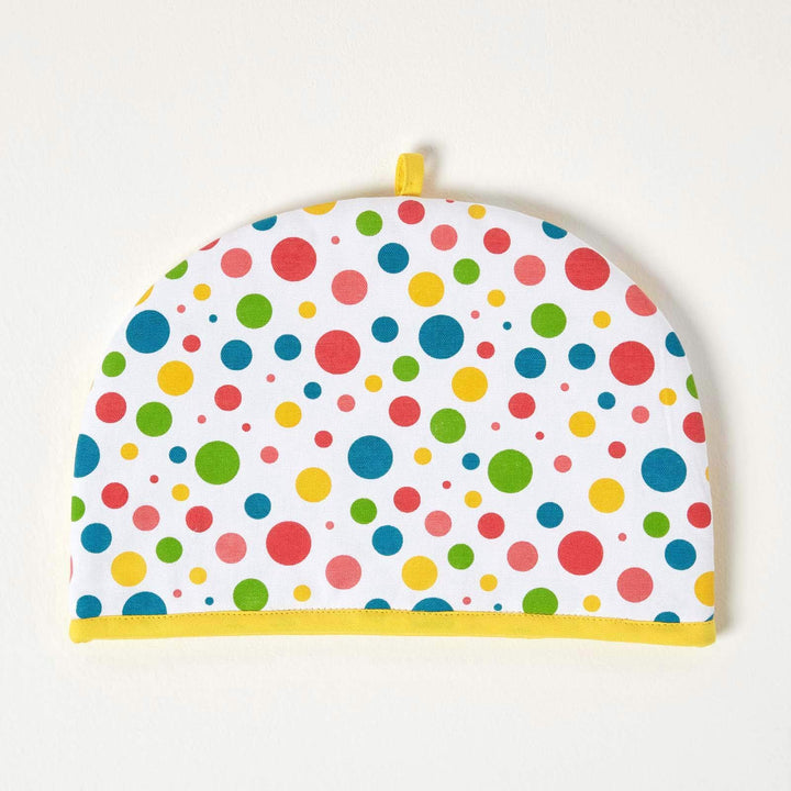 HOMESCAPES Tea Cosy, Kannenwärmer bunt gepunktet, Teewärmer aus Baumwolle, isolierende Haube für Tee