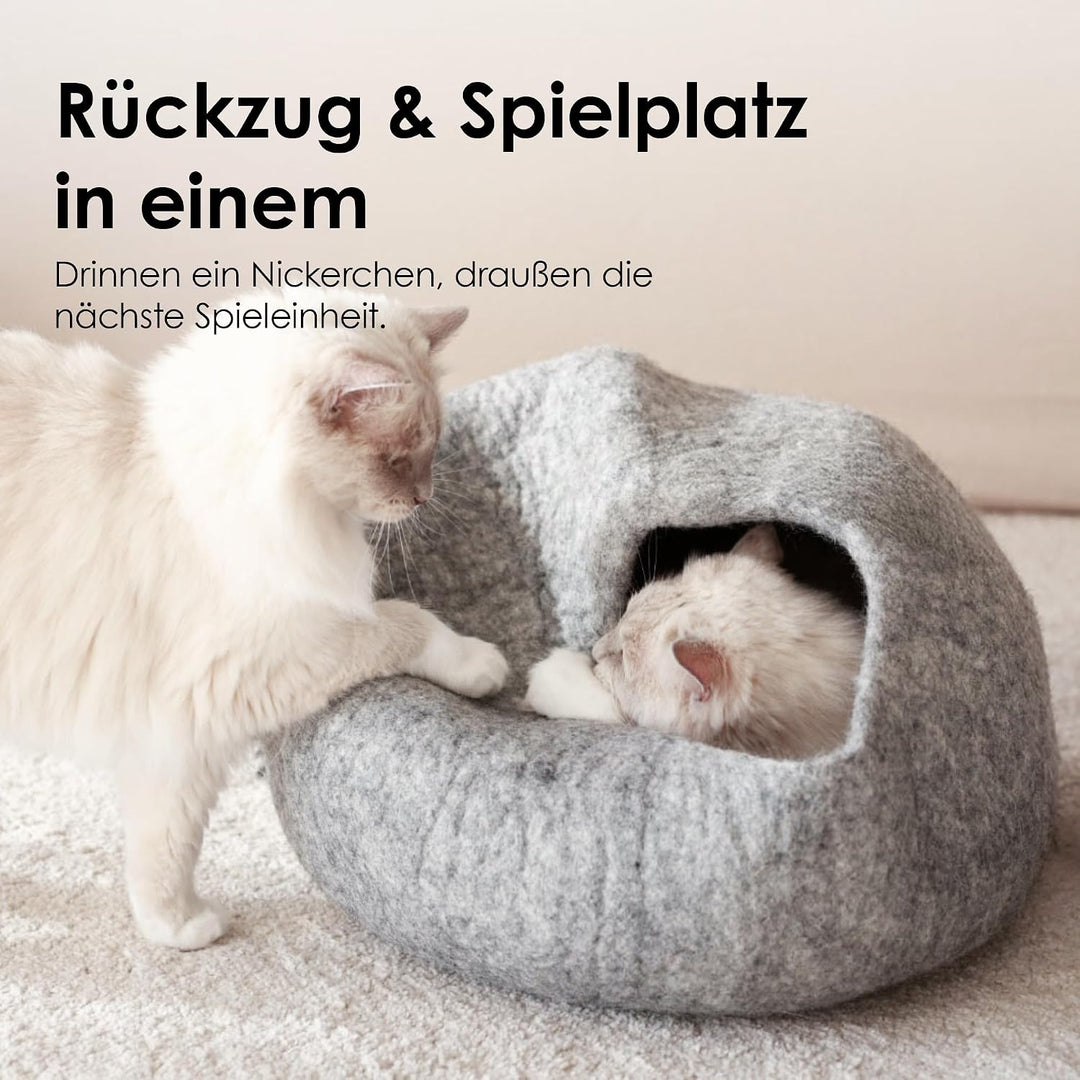 LucyBalu® Premium Katzenhöhle aus Filz | Natürliches Katzenbett aus 100% Flauschiger Wolle | Filzhöh