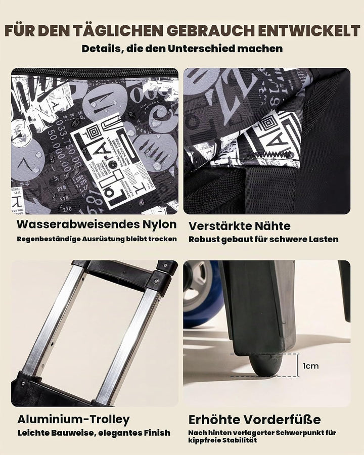 Amythe Schulrucksack Teenager, Abnehmbare Trolley Rucksack Schule mit 6 Räder für Jungen ab 10 Jahre