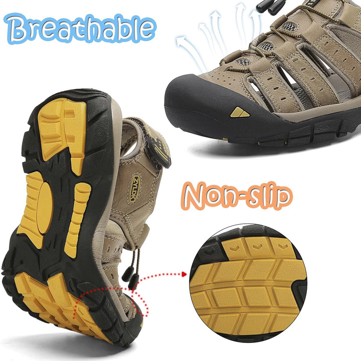 ZYLDK Herren Leder Sandalen Sport Outdoor Trekkingsandalen Atmungsaktive Leichte Wandersandalen Männ