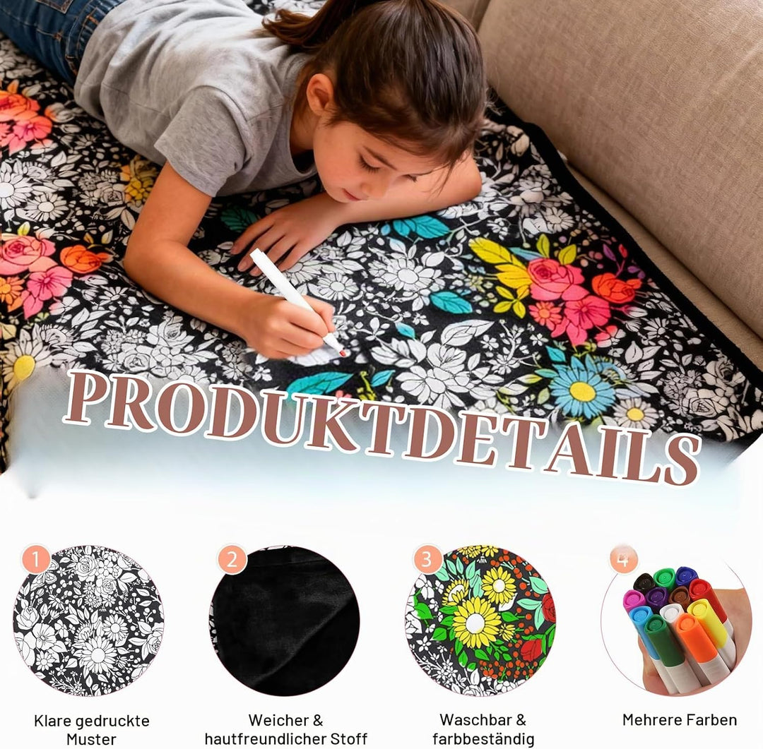 DIY Maldecke 50*60 Inch, Wiederverwendbare Painting Blanket Coloring Blanket mit 24 Farben Pinsel Pe