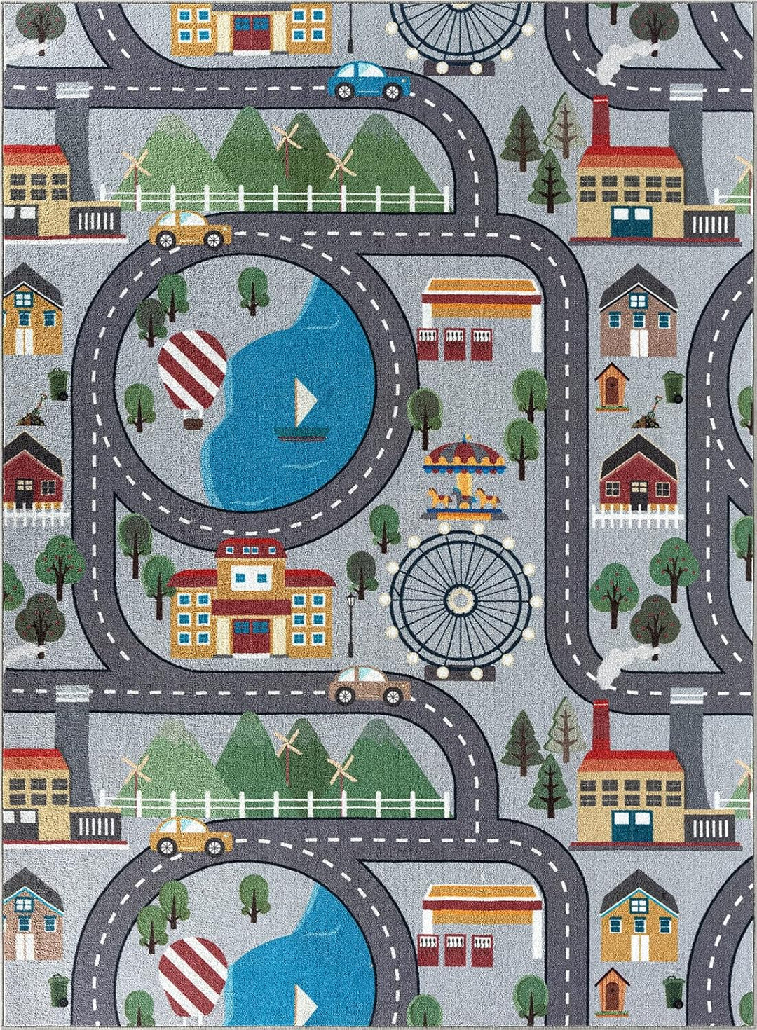 the carpet Happy Life Kinderzimmer, Kinderteppich, Spielteppich, Waschbar, Strassenteppich, Strasse,