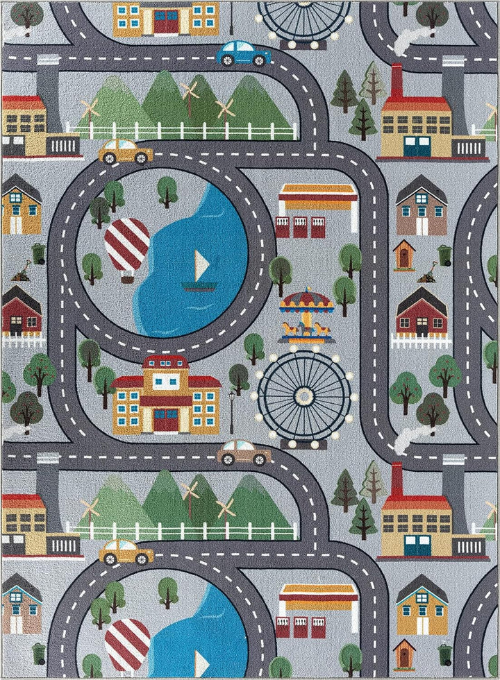the carpet Happy Life Kinderzimmer, Kinderteppich, Spielteppich, Waschbar, Strassenteppich, Strasse,