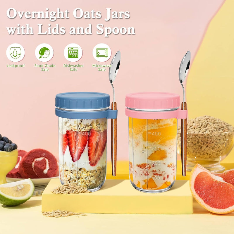UHAPEER Overnight Oats Behälter, Glas Müslibecher to go 2er Set, 600ml/16oz Müsli Cup to Go Becher,